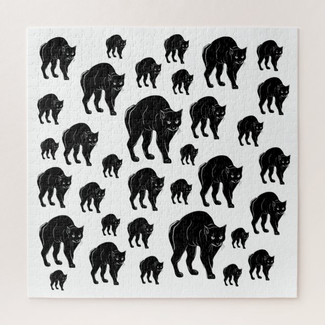 Halloween Prowling Black Cat Silhouette Zeichnend Puzzle (Vertikal)