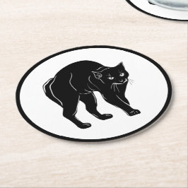 Halloween Prowling Black Cat Silhouette Zeichnend Runder Pappuntersetzer