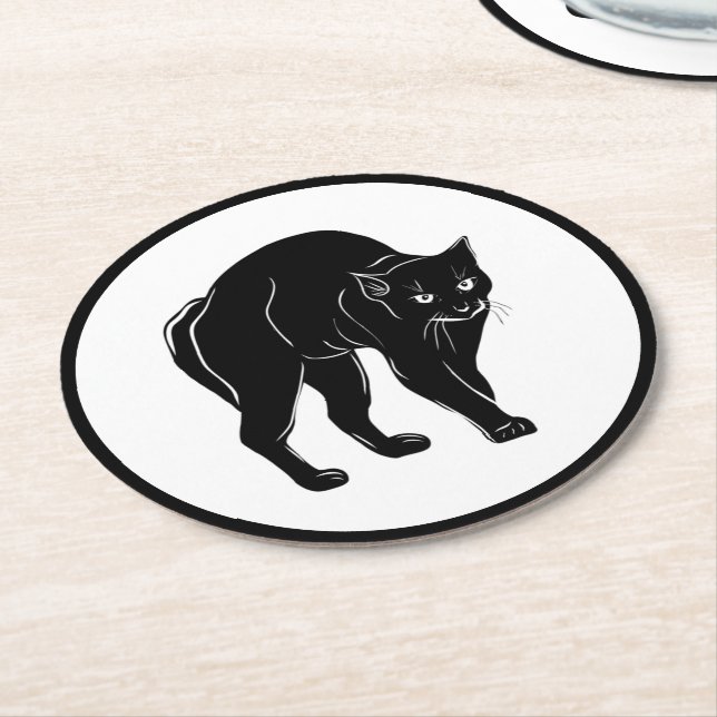 Halloween Prowling Black Cat Silhouette Zeichnend Runder Pappuntersetzer (Angewinkelt)