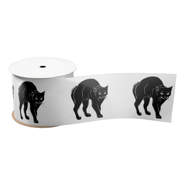 Halloween Prowling Black Cat Silhouette Zeichnend Satinband (Spule)