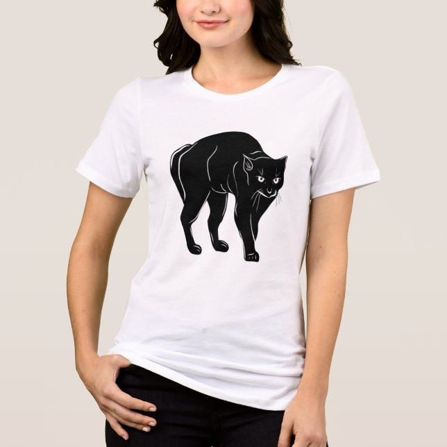 Halloween Prowling Black Cat Silhouette Zeichnend Tri-Blend Shirt (Vorderseite)