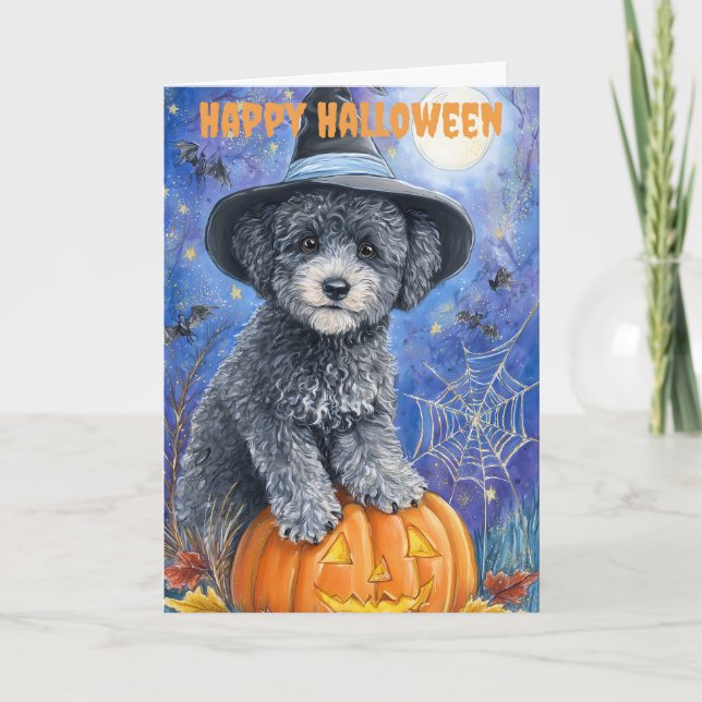 Halloween Pudel Hund Feiertagskarte (Vorderseite)