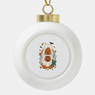 Halloween-Pudel mit Herbstblumen Keramik Kugel-Ornament