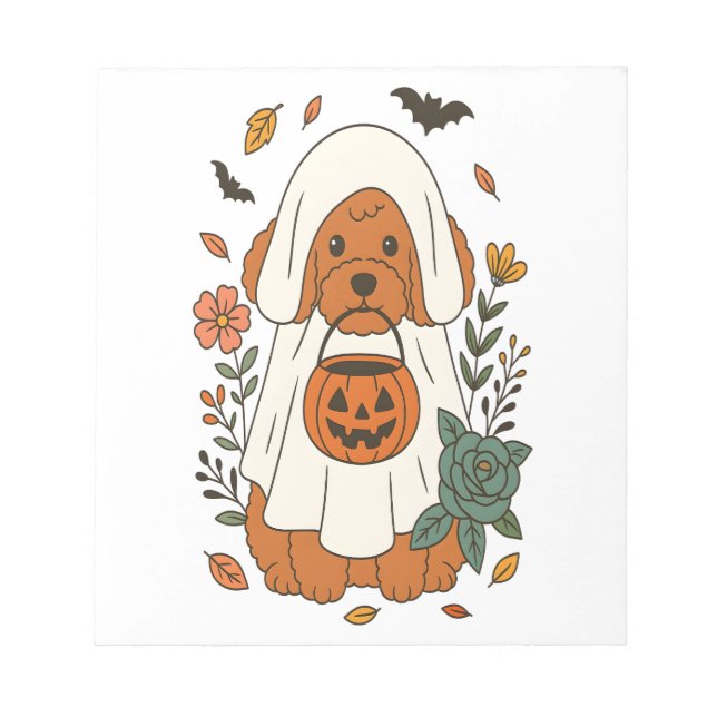 Halloween-Pudel mit Herbstblumen Notizblock (Vorderseite)