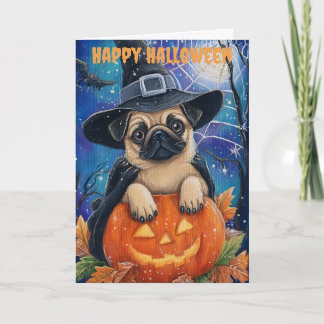 Halloween Pug Dog Feiertagskarte (Vorderseite)