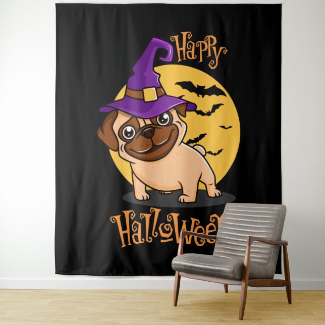 Halloween Puggy Tapestry Wandteppich (Beispiel)