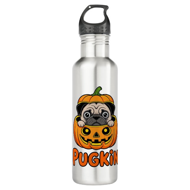 Halloween Pugkin, Pumpkin Mops Dog Edelstahlflasche (Vorderseite)