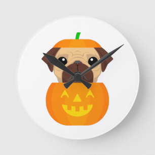 Halloween Pugkin     Runde Wanduhr