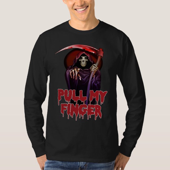 Halloween Pull My Finger Grim Reaper Death Party T-Shirt (Vorderseite)