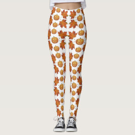 Halloween Pumpkin & Autumn Leaves Muster Leggings