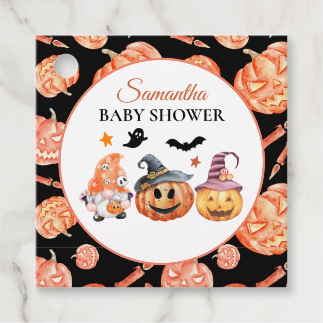 Halloween Pumpkin Baby Dusche Geschenkanhänger (Vorderseite)