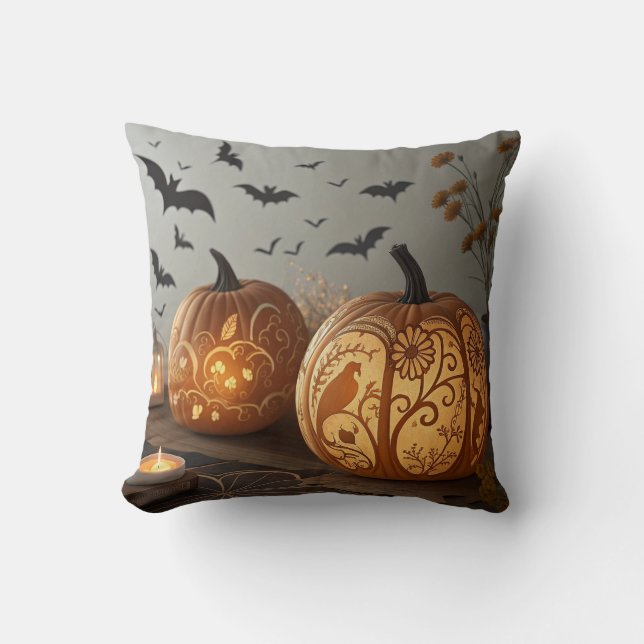"Halloween Pumpkin & Bat Pattern Cushion" Kissen (Vorderseite)