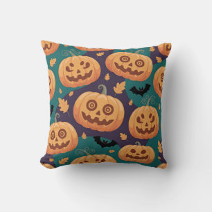 "Halloween Pumpkin & Bat Pattern Cushion" Kissen