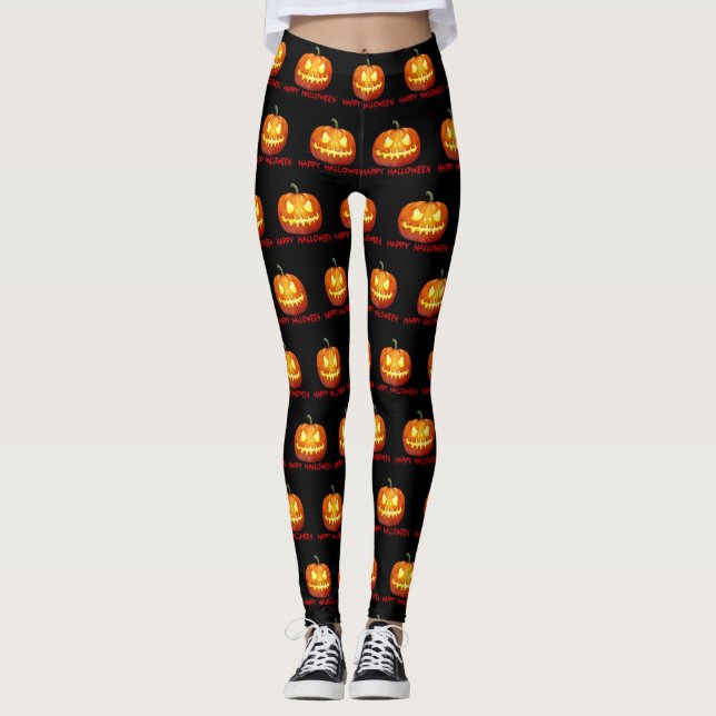Halloween Pumpkin Beängstigend Niedliches Muster O Leggings (Vorderseite)