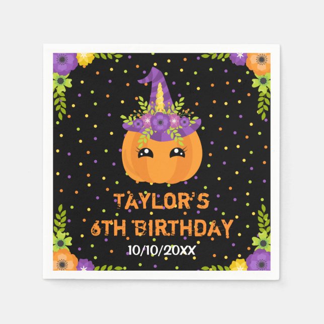 Halloween Pumpkin Birthday Black und Orange Napkin Serviette (Vorderseite)