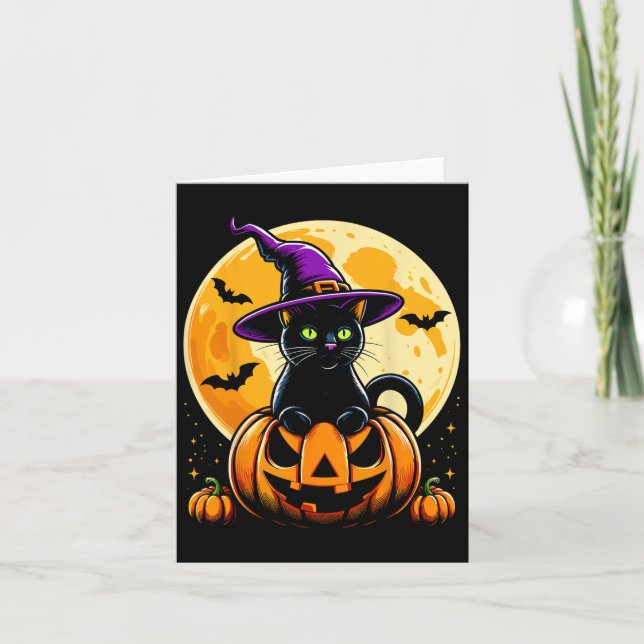 Halloween Pumpkin Black Cat Karte (Vorderseite)