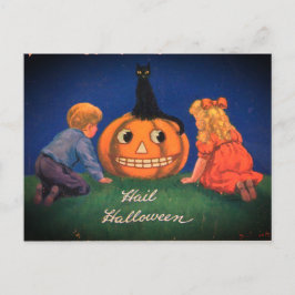 Halloween Pumpkin & Black Cat Vintag Feiertagspostkarte