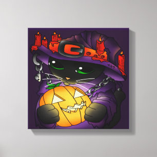 Halloween Pumpkin Black Hexenkatze Leinwanddruck