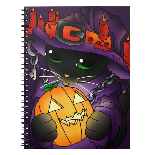 Halloween Pumpkin Black Hexenkatze Notizblock (Vorderseite)