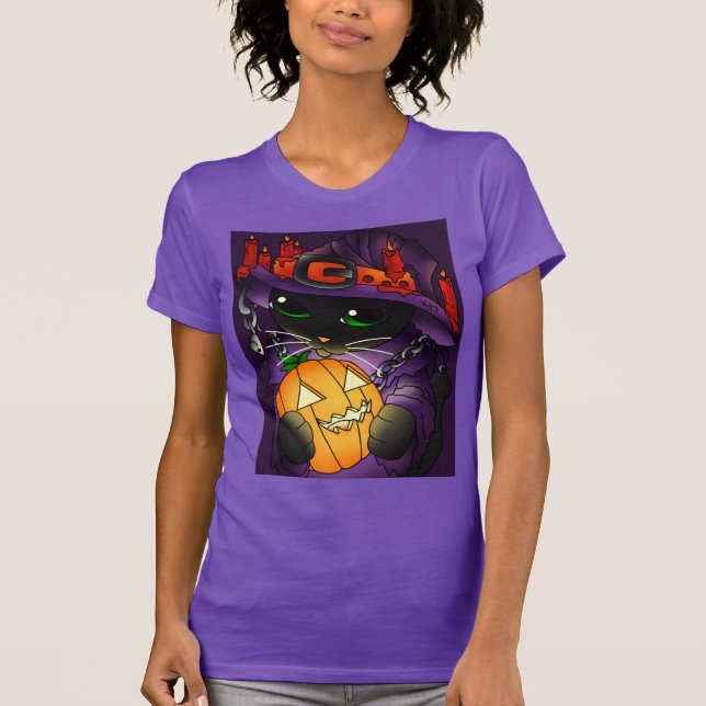 Halloween Pumpkin Black Hexenkatze T-Shirt (Vorderseite)