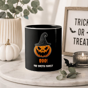 Halloween Pumpkin "BOO" - Personalisierter Name Zweifarbige Tasse