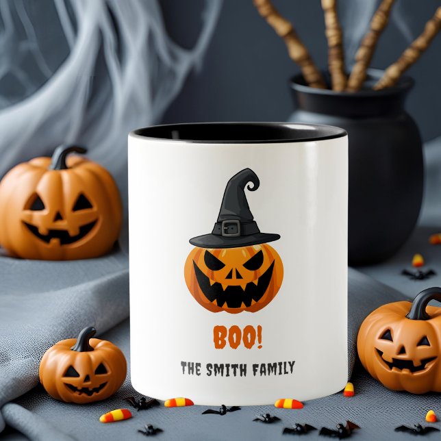 Halloween Pumpkin "BOO" - Personalisierter Name Zweifarbige Tasse (Von Creator hochgeladen)