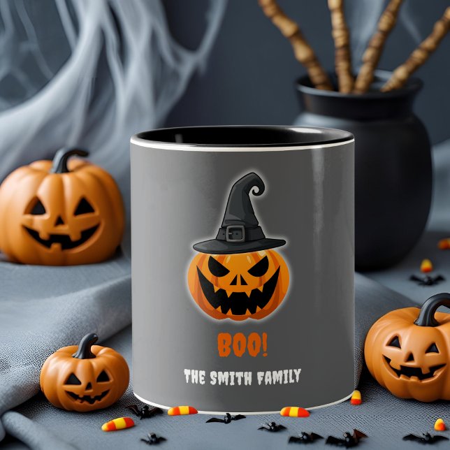 Halloween Pumpkin "BOO" - Personalisierter Name Zweifarbige Tasse (Von Creator hochgeladen)