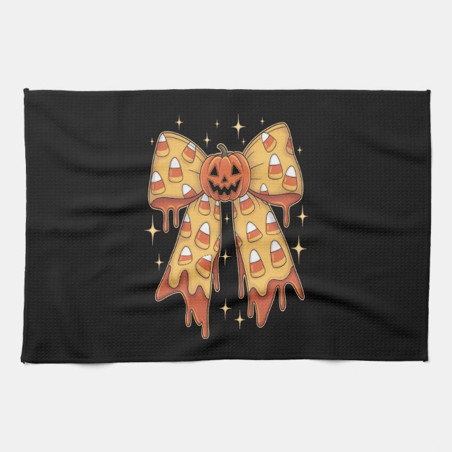 Halloween Pumpkin Bow Candy Corn Geschirrtuch (Horizontal)