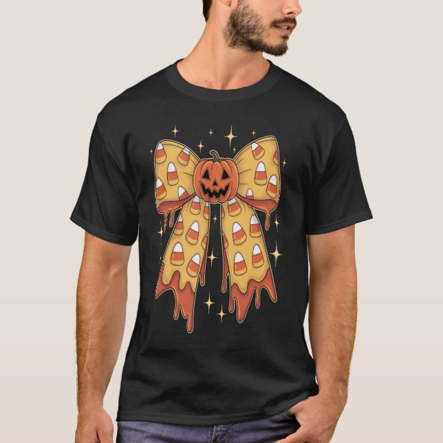 Halloween Pumpkin Bow Candy Corn T-Shirt (Vorderseite)