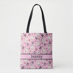 Halloween Pumpkin Bow Pink Tote Bag