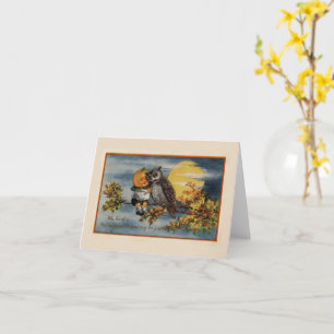 Halloween Pumpkin Boy Owl Treff Branch Moon Vintag Karte