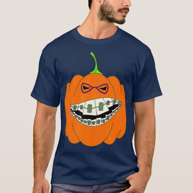 Halloween Pumpkin Braces Orthodontics Horror T-Shirt (Vorderseite)