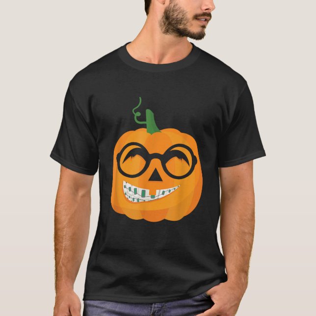 Halloween Pumpkin Braces Orthodontics Zahnstocher T-Shirt (Vorderseite)