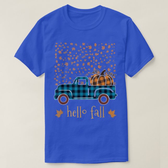Halloween Pumpkin Buffalo Kariert Truck Hallo Fall T-Shirt (Design vorne)