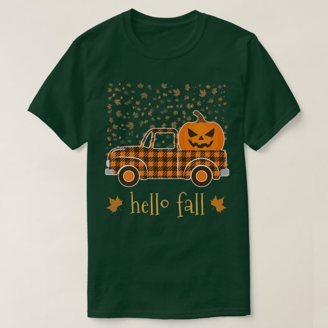 Halloween Pumpkin Buffalo Kariert Truck Hallo Tree T-Shirt (Design vorne)