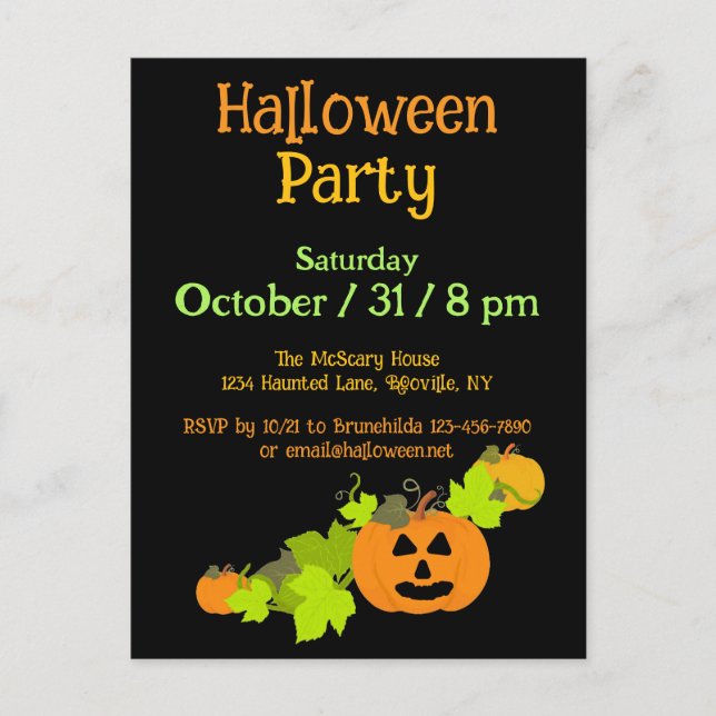 Halloween Pumpkin Carving Black Orange Green Party Postkarte (Vorderseite)