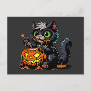 Halloween Pumpkin Carving Cat Postkarte
