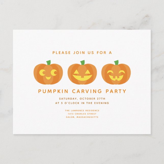 Halloween Pumpkin Carving Party Postcard Einladung (Vorderseite)