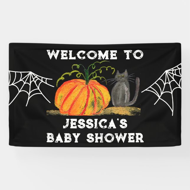 Halloween Pumpkin Cat Babydusche Banner (Horizontal)