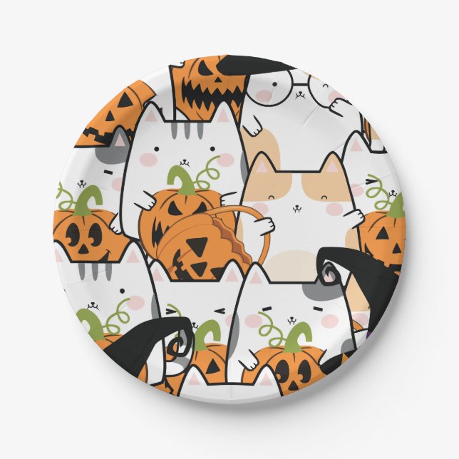 Halloween Pumpkin & Cat Paper Plate Pappteller (Vorderseite)