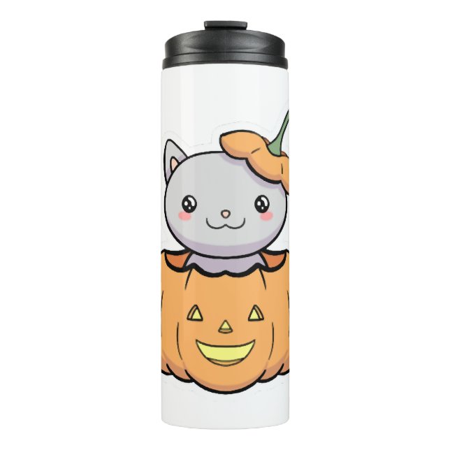 Halloween Pumpkin Cat Thermosbecher (Vorderseite)