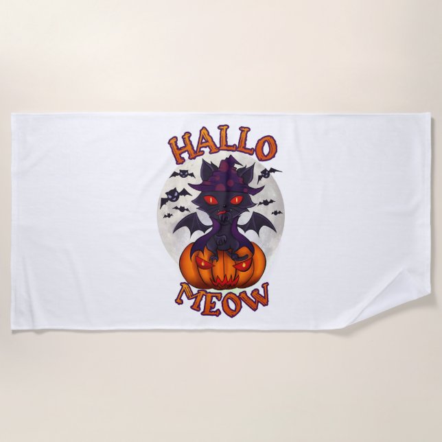 Halloween Pumpkin Catoween Strandtuch (Vorderseite)