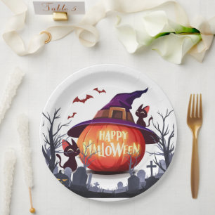 Halloween Pumpkin, Cats & Hexenha Pappteller