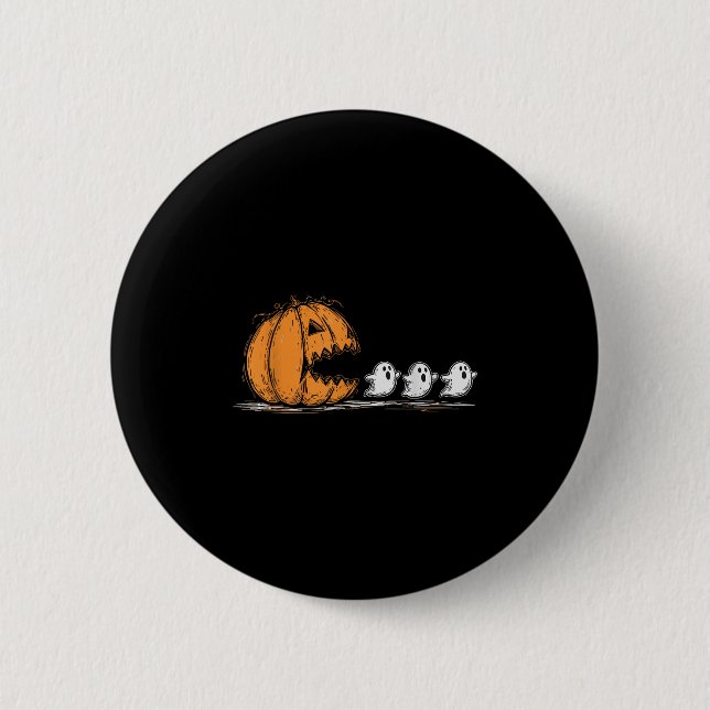 Halloween Pumpkin Chasing Ghost Button (Vorderseite)