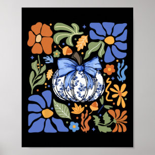 Halloween Pumpkin Chinoiserie Blue & amp; White Fl Poster