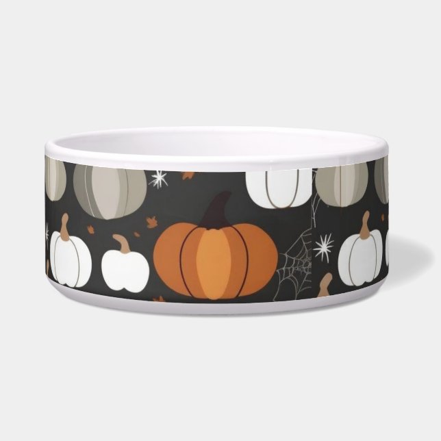 Halloween Pumpkin & Cobweb Dog Bowl - Herbstfarben Napf (Vorderseite)