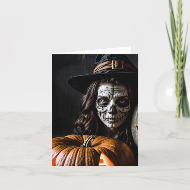 Halloween Pumpkin & Costume Anime Feiertagskarte (Vorderseite)