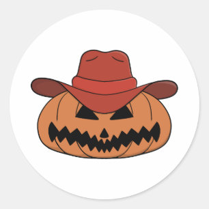 Halloween Pumpkin Cowboy Runder Aufkleber