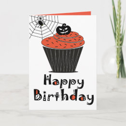 Halloween Pumpkin Cupcake Happy Birthday Card Karte