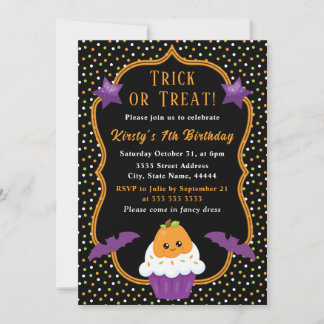 Halloween Pumpkin Cupcake & Polka Dots Geburtstag Einladung